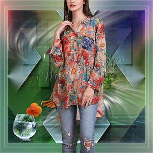 Simply Couture Rust Floral Contrast Button-Front T